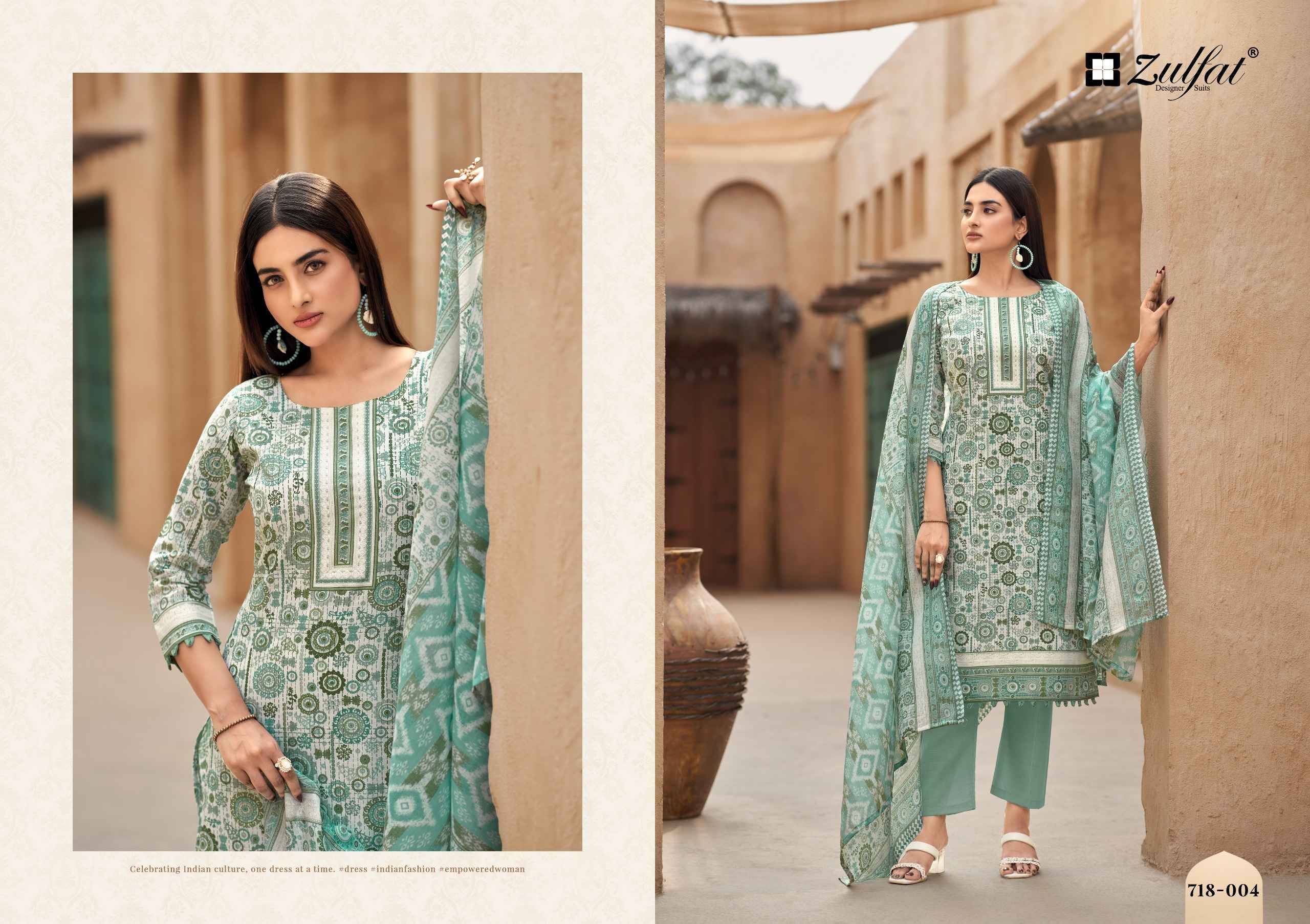 TANAIRA By Zulfat Designer Suits 718 Series Beautiful Stylish Festive Suits Fancy Colorful Casual Wear & Ethnic Wear & Ready To Wear Heavy Cotton Print Dresses At Wholesale Price